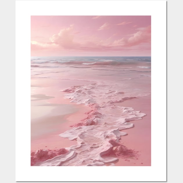 Pastel Beach Escape Lady Pink Ocean Sea Beautiful Scenery Wall Art by Vrijdag Studio